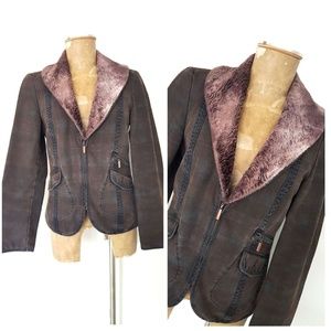 Plaid Blazer Size Medium Business Casual Fur Collar